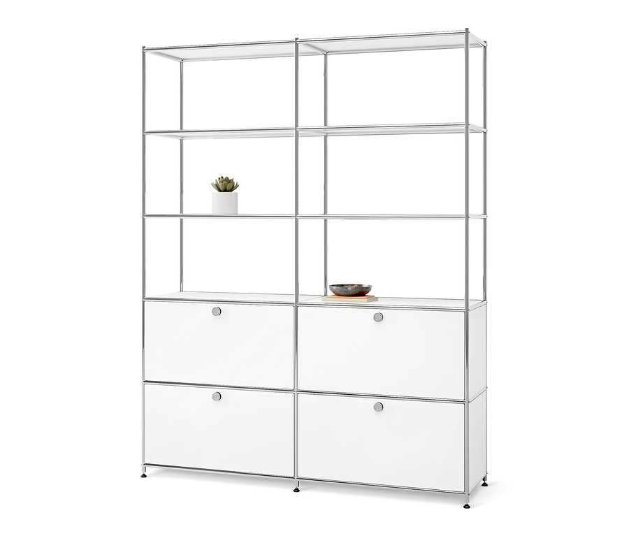 Biały, wysoki metalowy regał »CN3« z 4 przegródkami z klapami.
