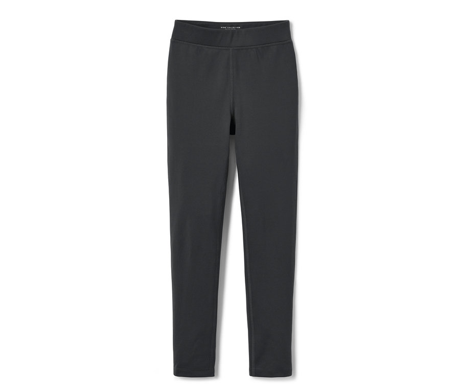 Czarne dziecięce legginsy sportowe na białym tle.