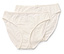 Dwie kremowe damskie majtki o klasycznym kroju z koronką i kokardką.