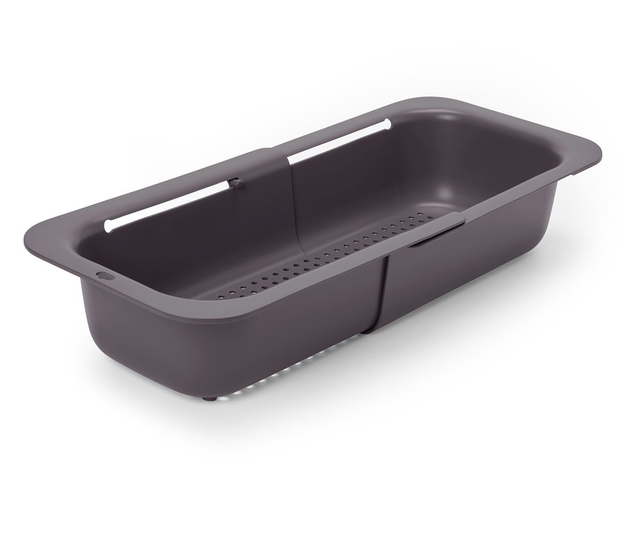 Rozsuwany durszlak w kolorze szarym.