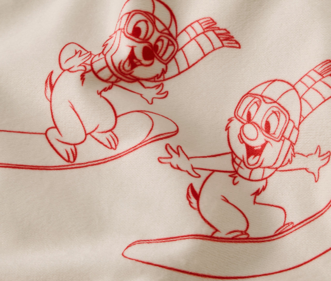 Kreskówkowa ilustracja dwóch wiewiórek na snowboardach w goglach narciarskich i szalikach.