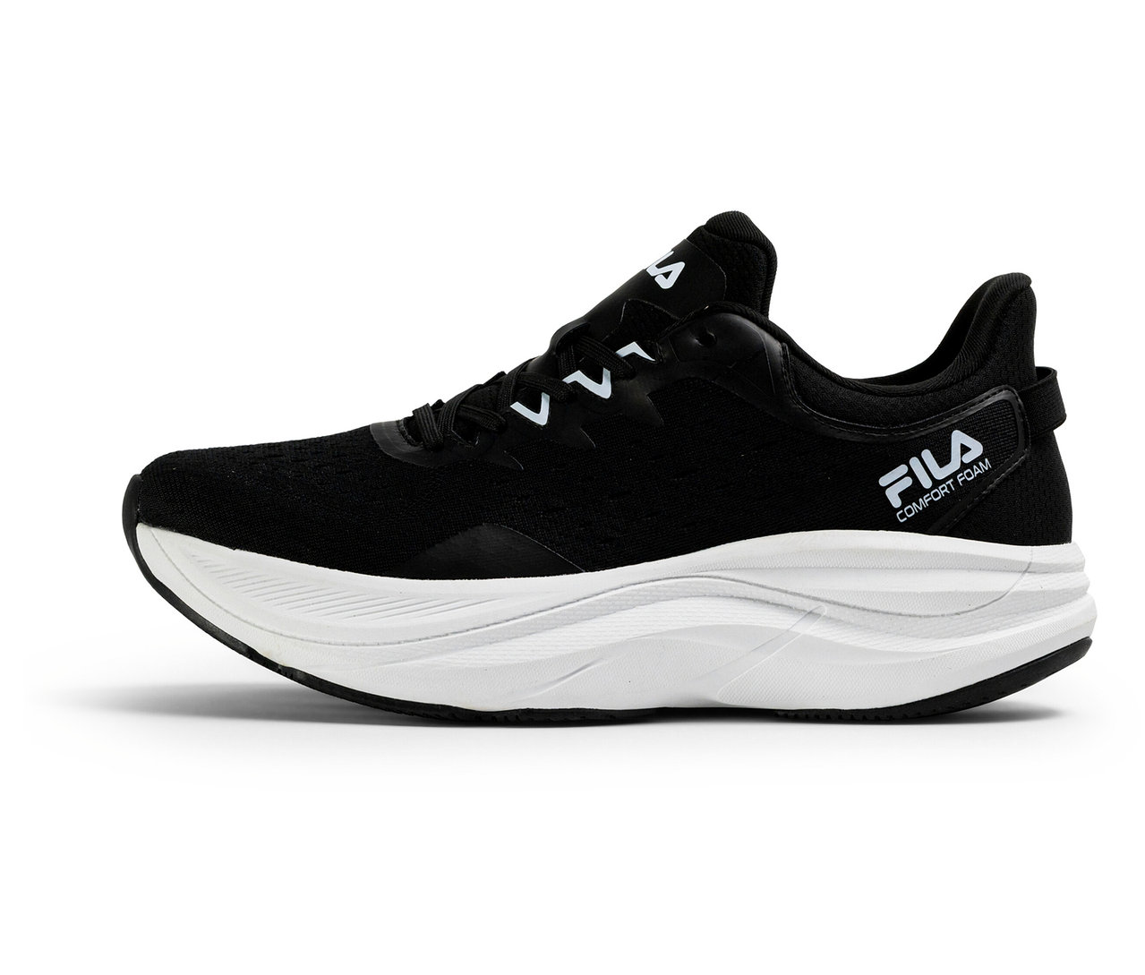 Sneakersy męskie FILA Retron, black-white. Czarny sneaker z białą podeszwą i logo FILA z boku.