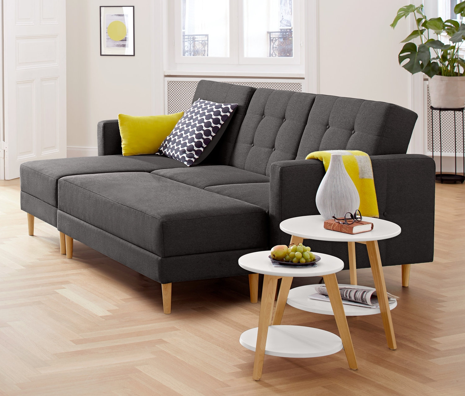 Tchibo - Sofa narożna sprężynowa ze skrzynią - kolor: beżowy/szary