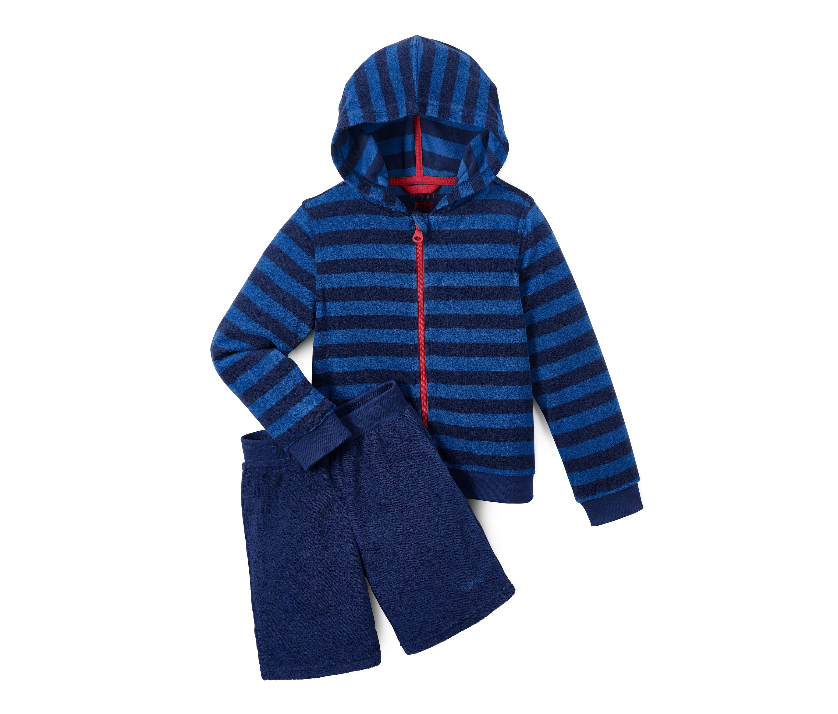 Tchibo - Chłopięcy komplet z bluzą i spodenkami z tkaniny frotté- niebieski/w paski