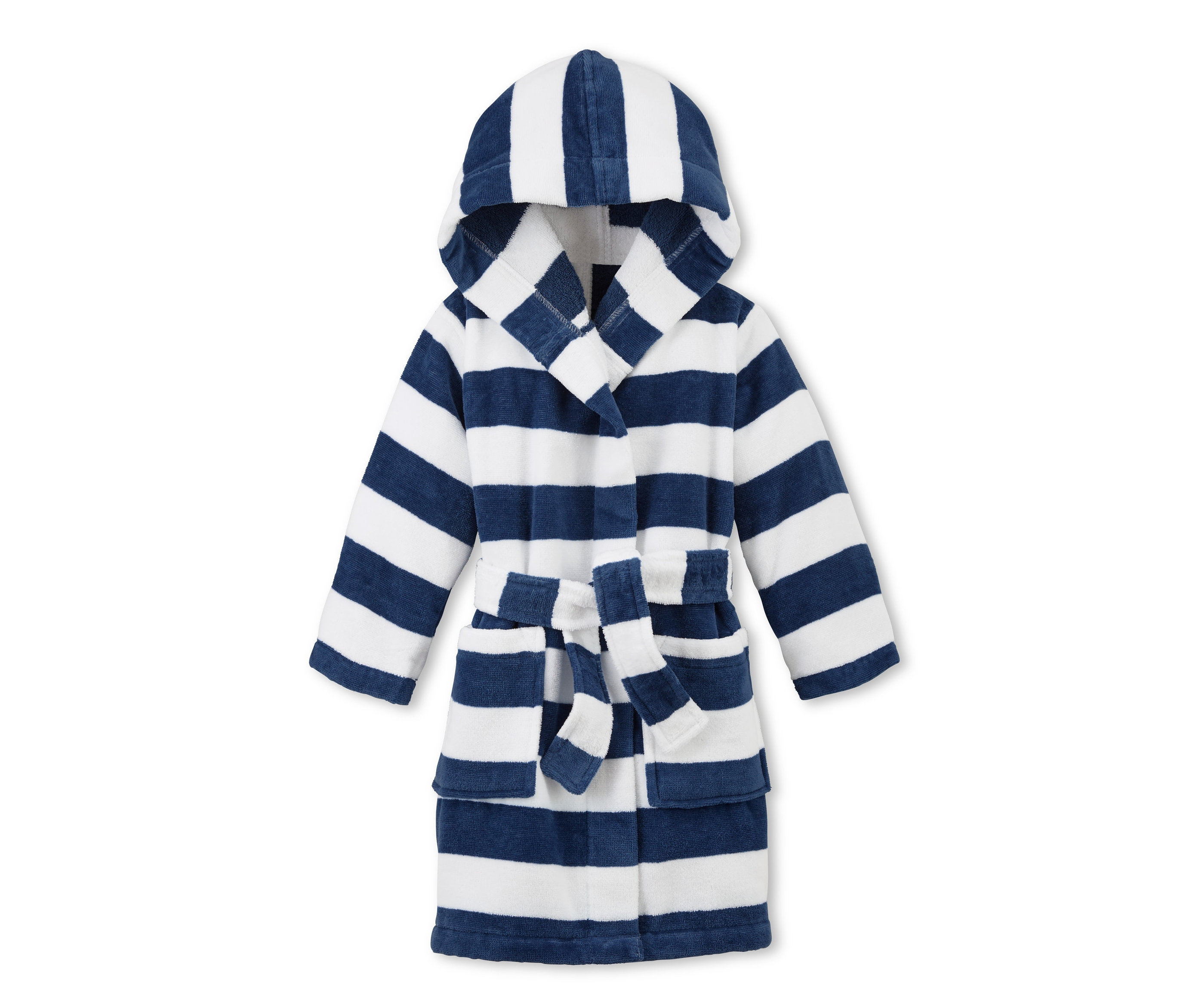 Pasiasty szlafrok z kapturem.