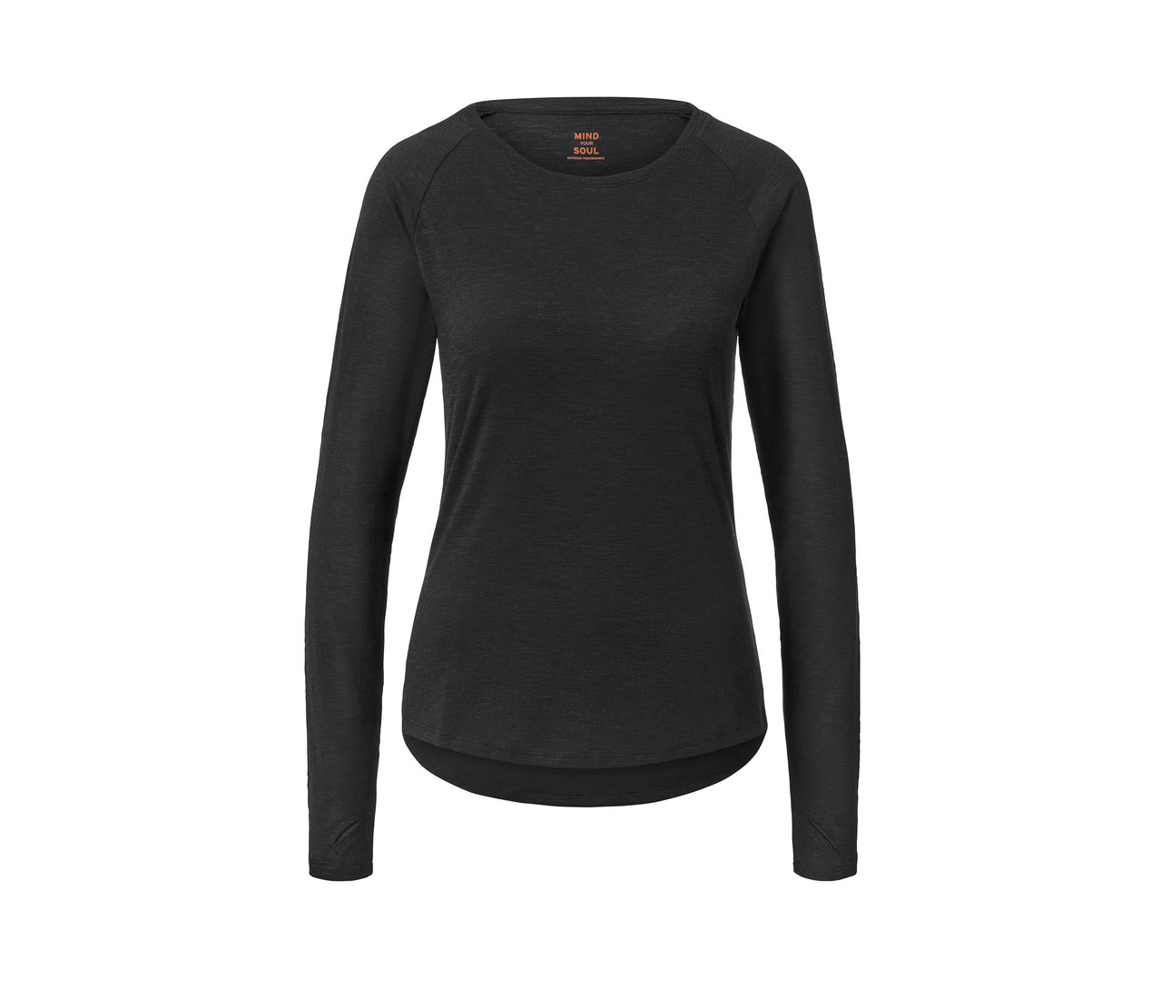 Czarna koszulka sportowa z długim rękawem.