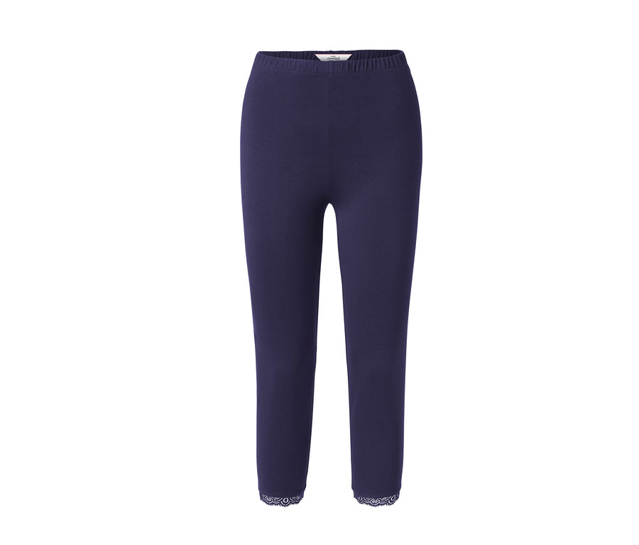 Granatowe legginsy 3/4 z koronkowym brzegiem.