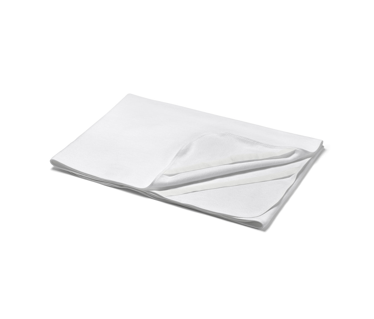 Biały ochraniacz na materac o wymiarach ok. 90 x 200 cm, 100 x 200 cm, 140 x 200 cm i 180 x 200 cm.