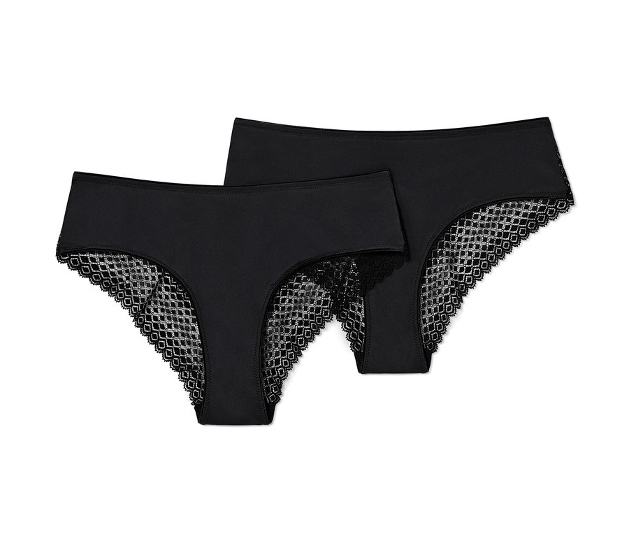 Dwie pary czarnych fig brazylijskich z koronką.