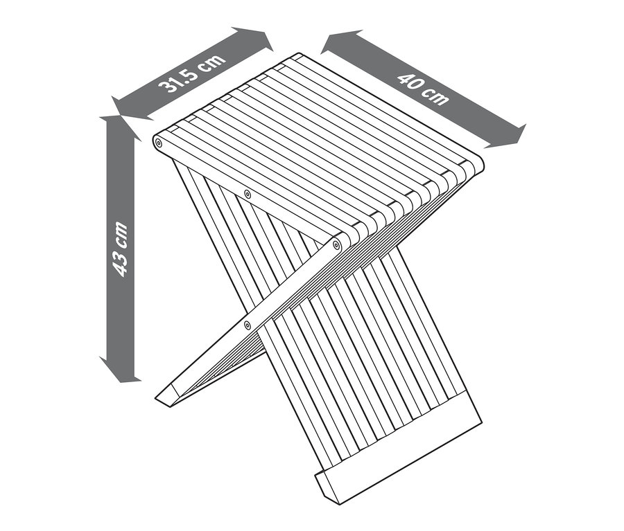Szkic składanego hokera z oznaczonymi wymiarami.