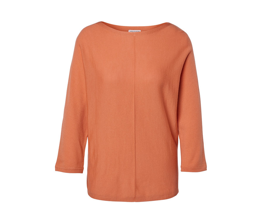 Brzoskwiniowy, cienki sweter z wełny merino.