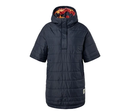 Granatowe poncho outdoorowe z kapturem.