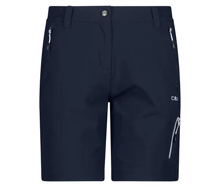Zbliżenie granatowych szortów CMP Damen-4-Wege-Stretch-Bermuda-Shorts z kieszeniami.
