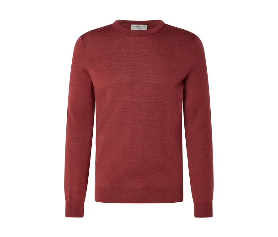 Rdzawy, drobno dziany sweter z długim rękawem i okrągłym dekoltem, z metką "Men's Collection".