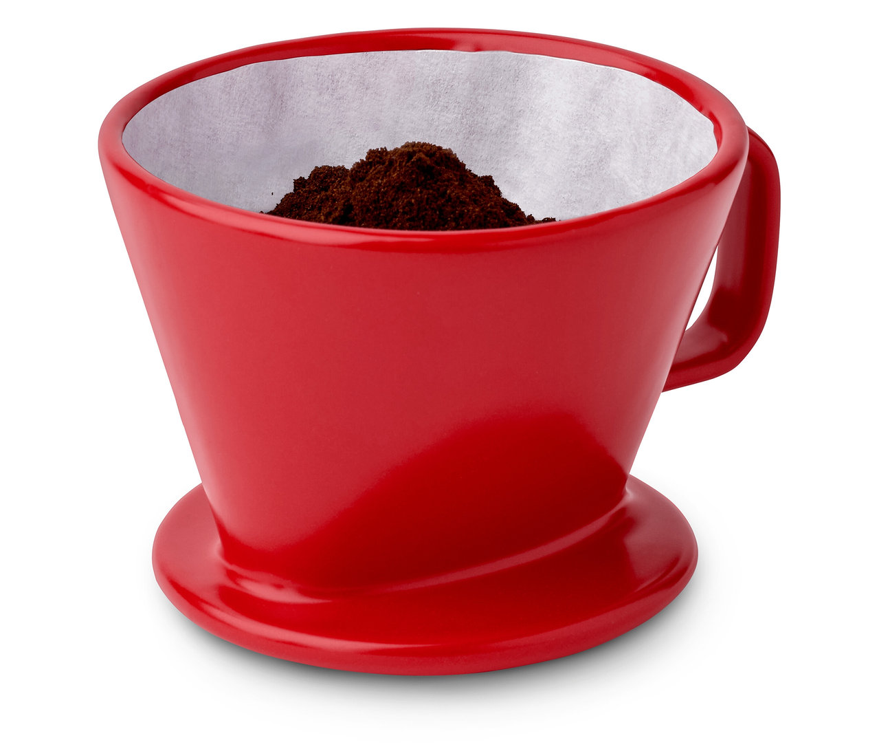 Czerwony ręczny filtr do kawy, rozm. 2 z kawą w środku.