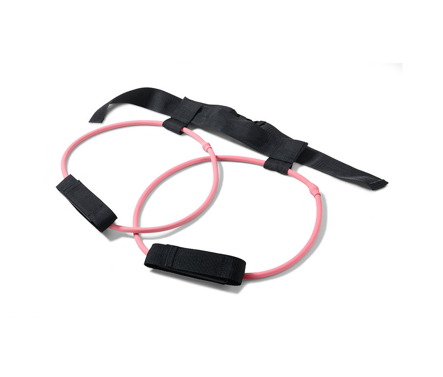 Różowe gumy do fitnessu z czarnymi paskami.