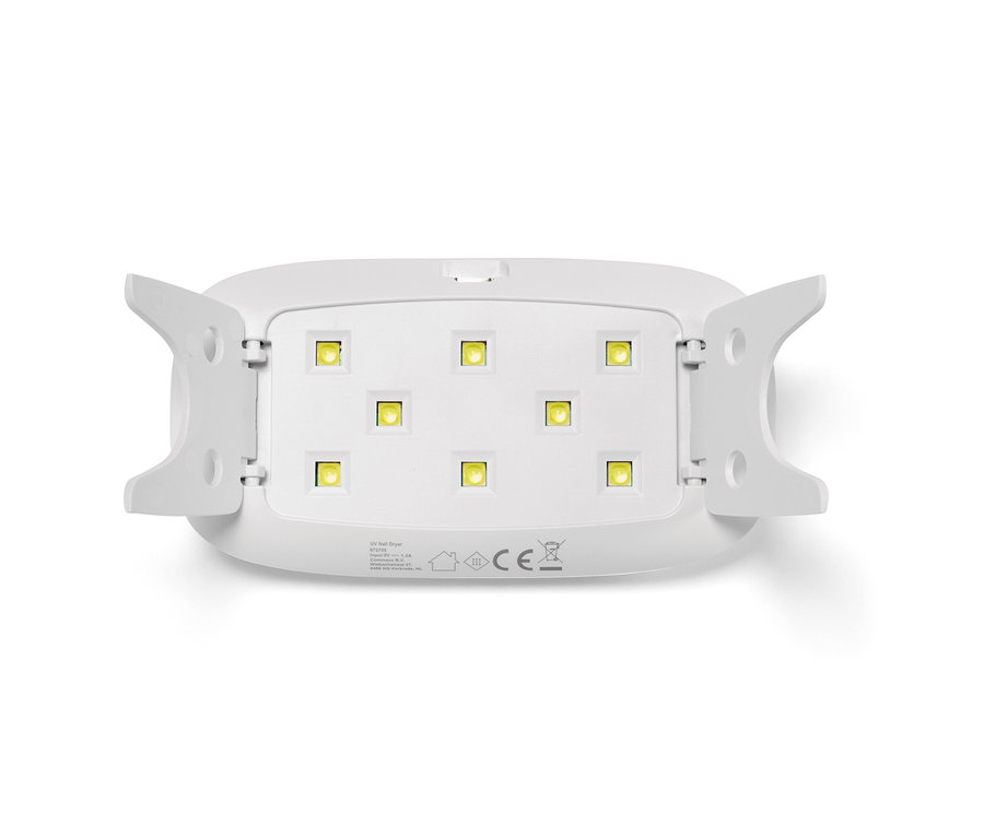 Szczegółowy widok białej lampy LED UV do paznokci.