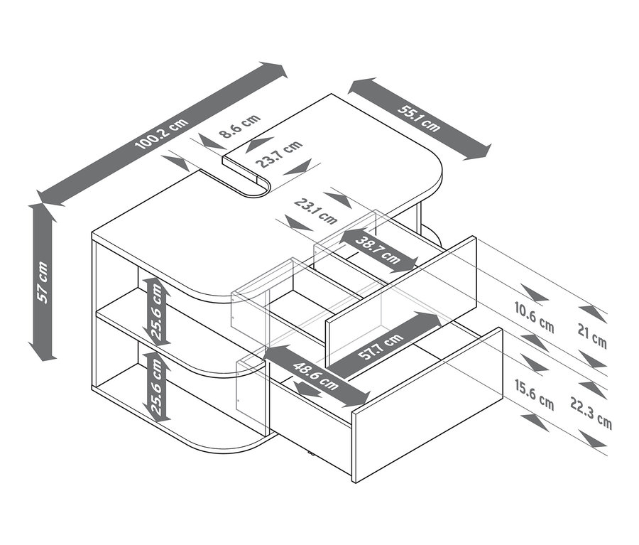 Wymiary szafki pod umywalkę, zaokrąglona, biała.