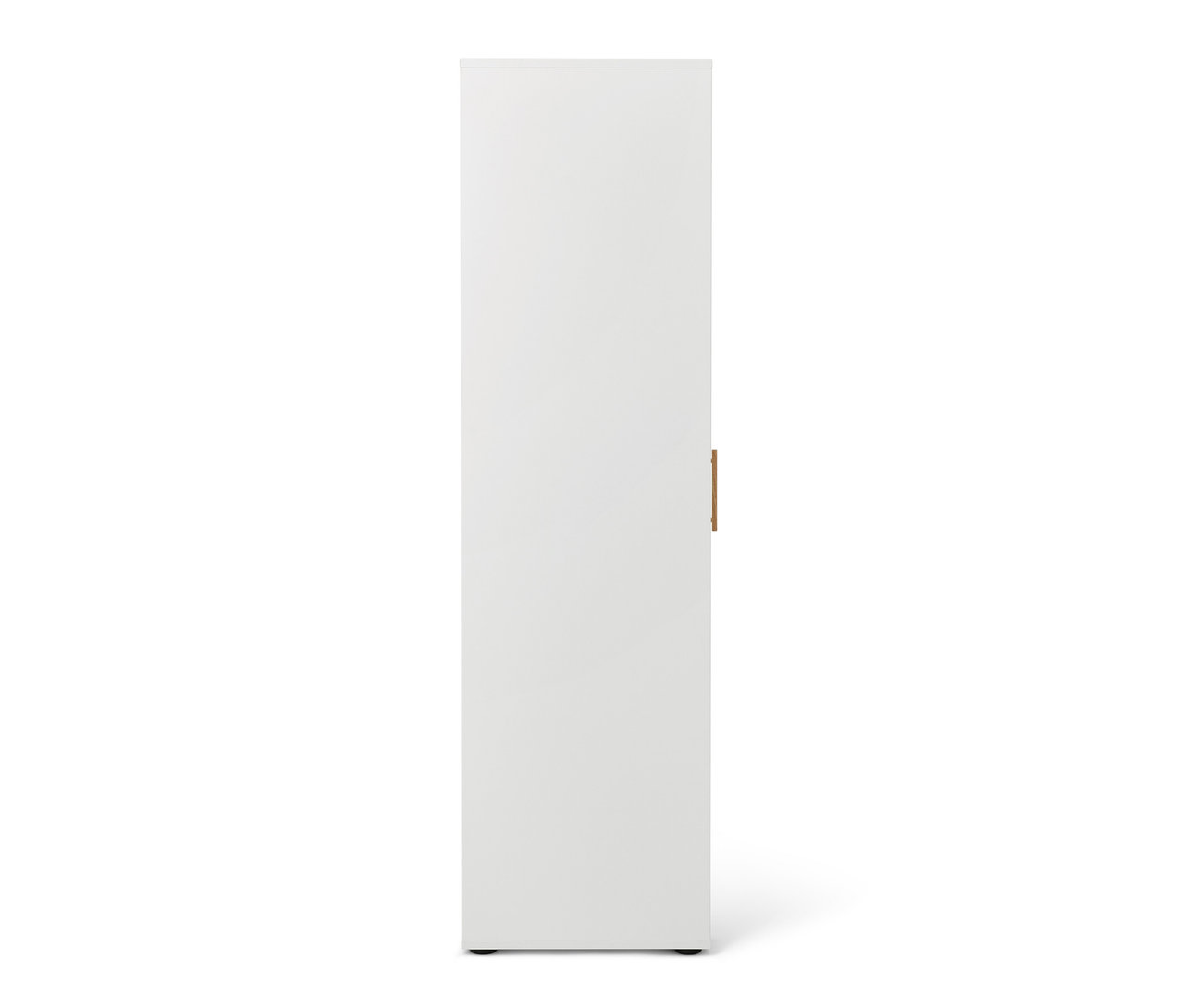 Biała szafa uniwersalna z bocznym schowkiem.