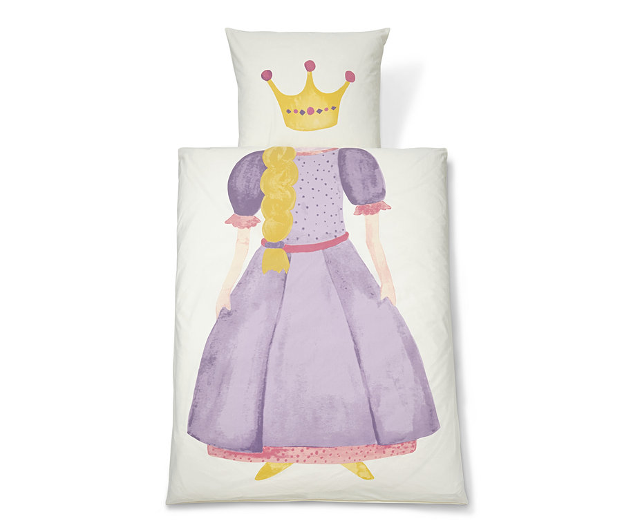 Pościel dziecięca z bawełny renforcé z motywem księżniczki i korony.