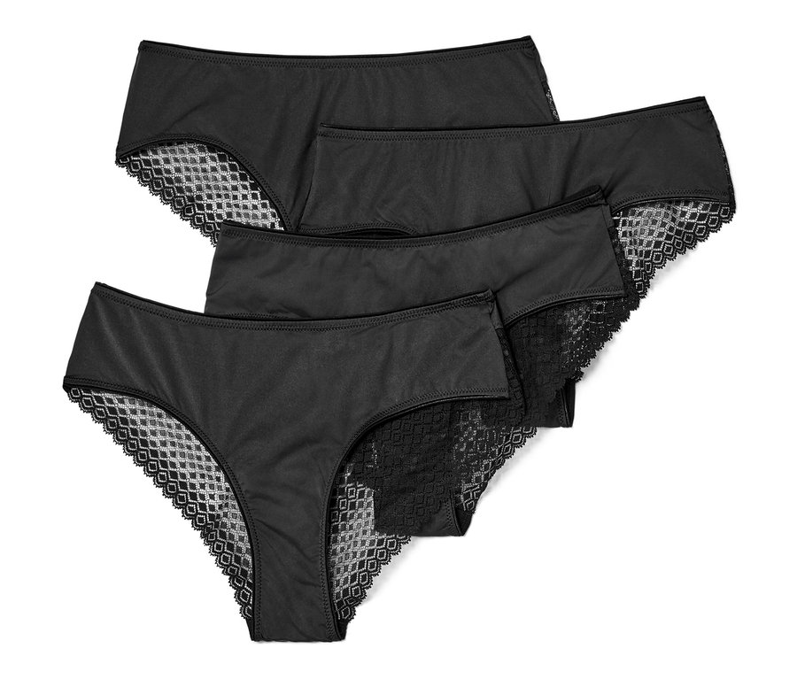 Cztery czarne figi brazylijskie z koronką.