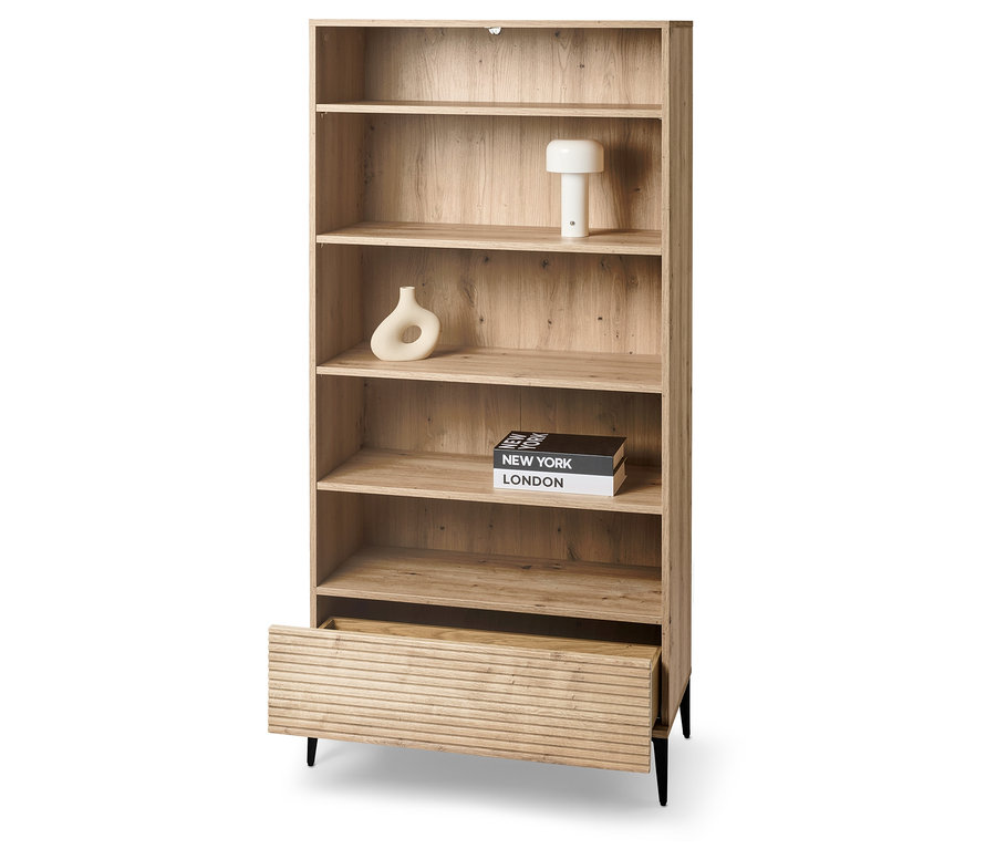 Regał »REET« z lamelowym wyglądem.