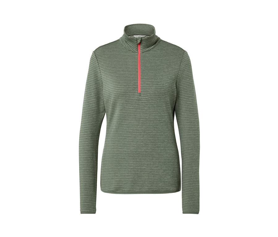 Zielona koszulka funkcyjna outdoor z długim rękawem i krótkim zamkiem błyskawicznym.