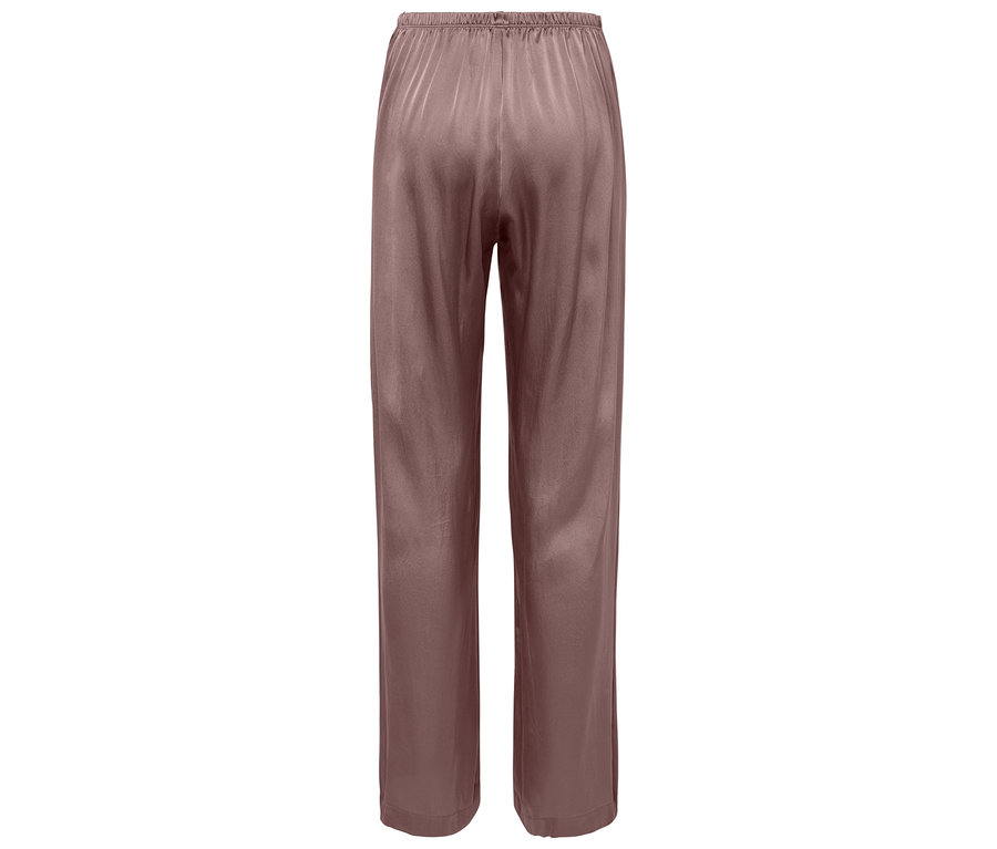 Brązowe satynowe spodnie z elastyczną talią.