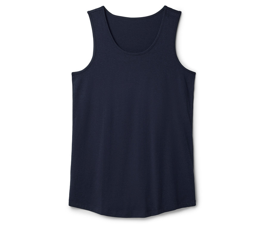 Granatowa koszulka bez rękawów na białym tle.