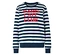 Pasiasty sweter z czerwonym napisem "Paris Cafe Club".