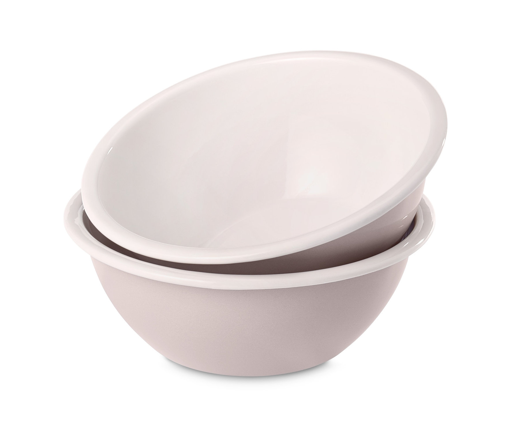 Dwie emaliowane salaterki ułożone jedna na drugiej.