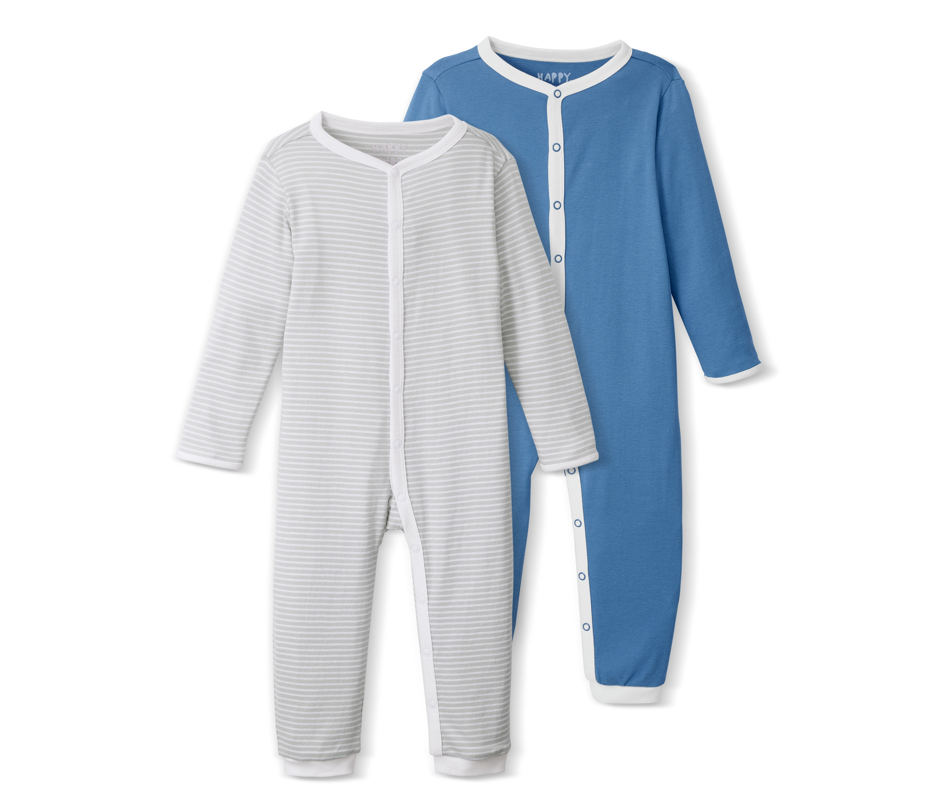 Dwie piżamy: jedna w paski, druga niebieska.