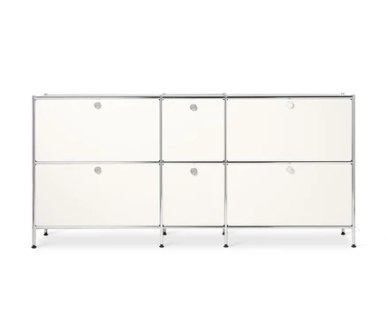 Biała metalowa szafka typu sideboard »CN3« duża, z 6 komorami z klapami.