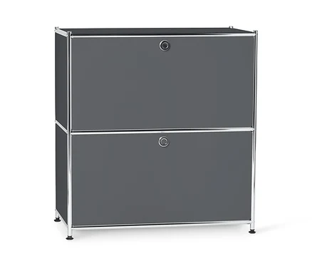 Metalowa szafka typu sideboard »CN3« niska z komorami z klapami, szara.