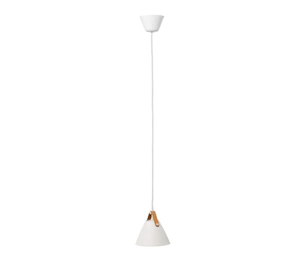 Biała lampa sufitowa »Strap 16« Design for the people by Nordlux z brązowym skórzanym detalem.