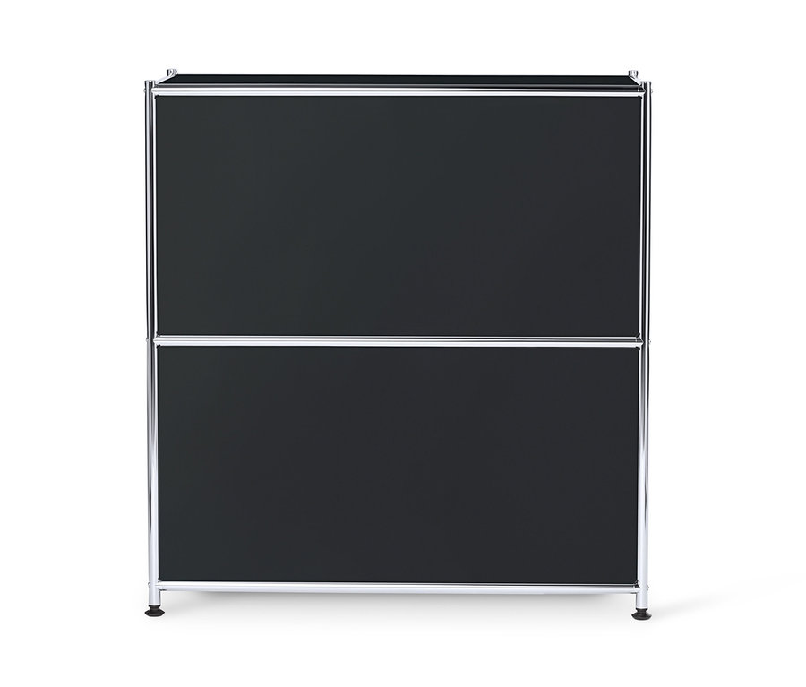 Czarna, metalowa szafka typu sideboard »CN3« z komorami z klapami.