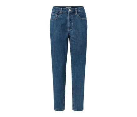 Niebieskie spodnie dżinsowe typu Mom Jeans – fason „Nyla”.