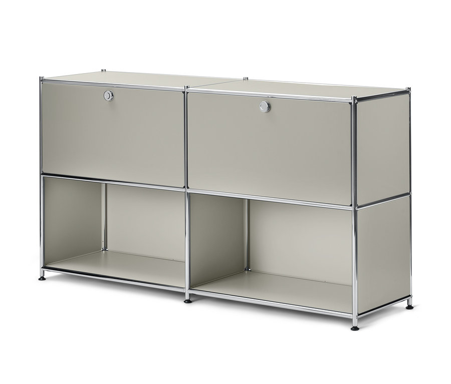 Jasnoszara szafka typu sideboard „CN3” z 2 parami drzwi do indywidualnego rozmieszczenia.