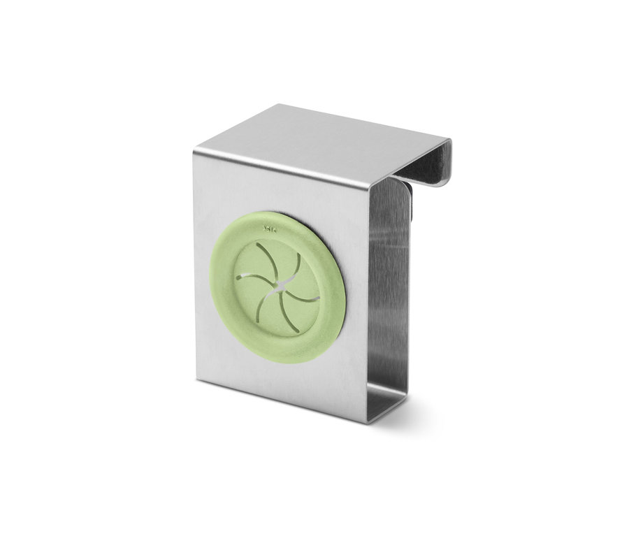 Srebrny uchwyt na ścierki, 2 sztuki, z gumową wkładką w kolorze limonki.