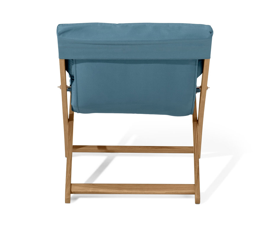 Niebieskoszary składany fotel wypoczynkowy.