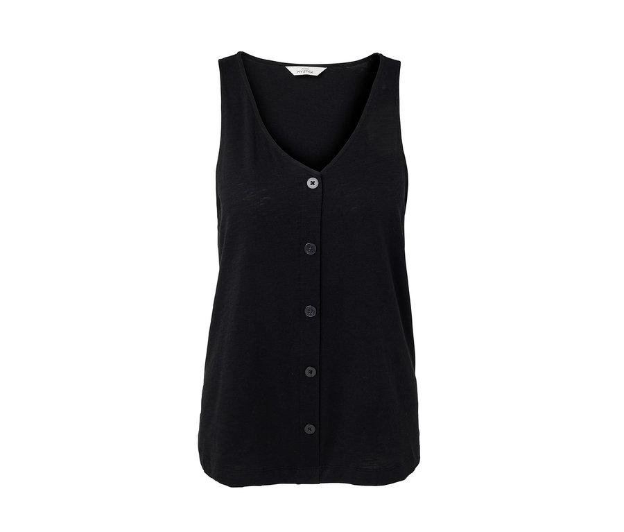 Czarny top z modalu, zapinany na guziki.