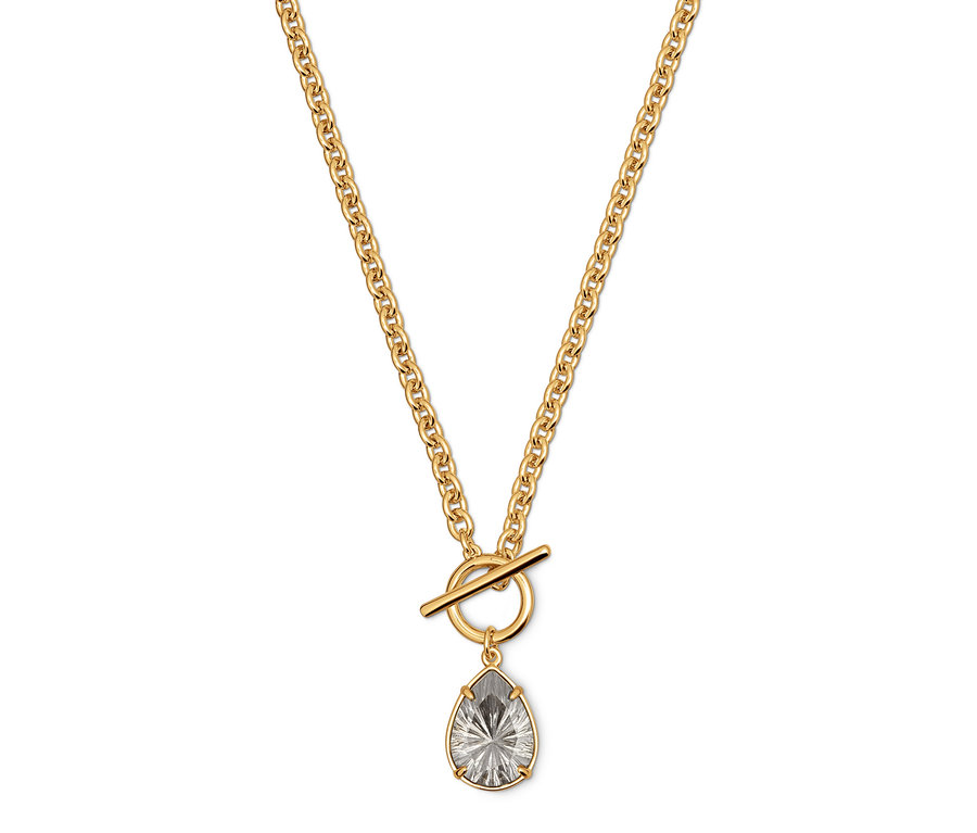 Złoty naszyjnik z zawieszką w kształcie kropli.