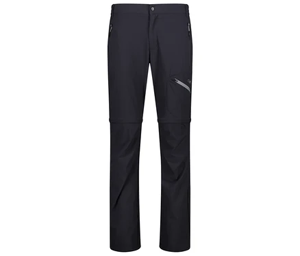 Na zdjęciu czarne, długie spodnie z zamkami błyskawicznymi na kolanach, które umożliwiają przekształcenie ich w szorty.