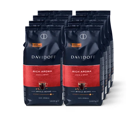 Osiem paczek kawy ziarnistej DAVIDOFF CAFÉ Rich Aroma - 8x 1000 g.