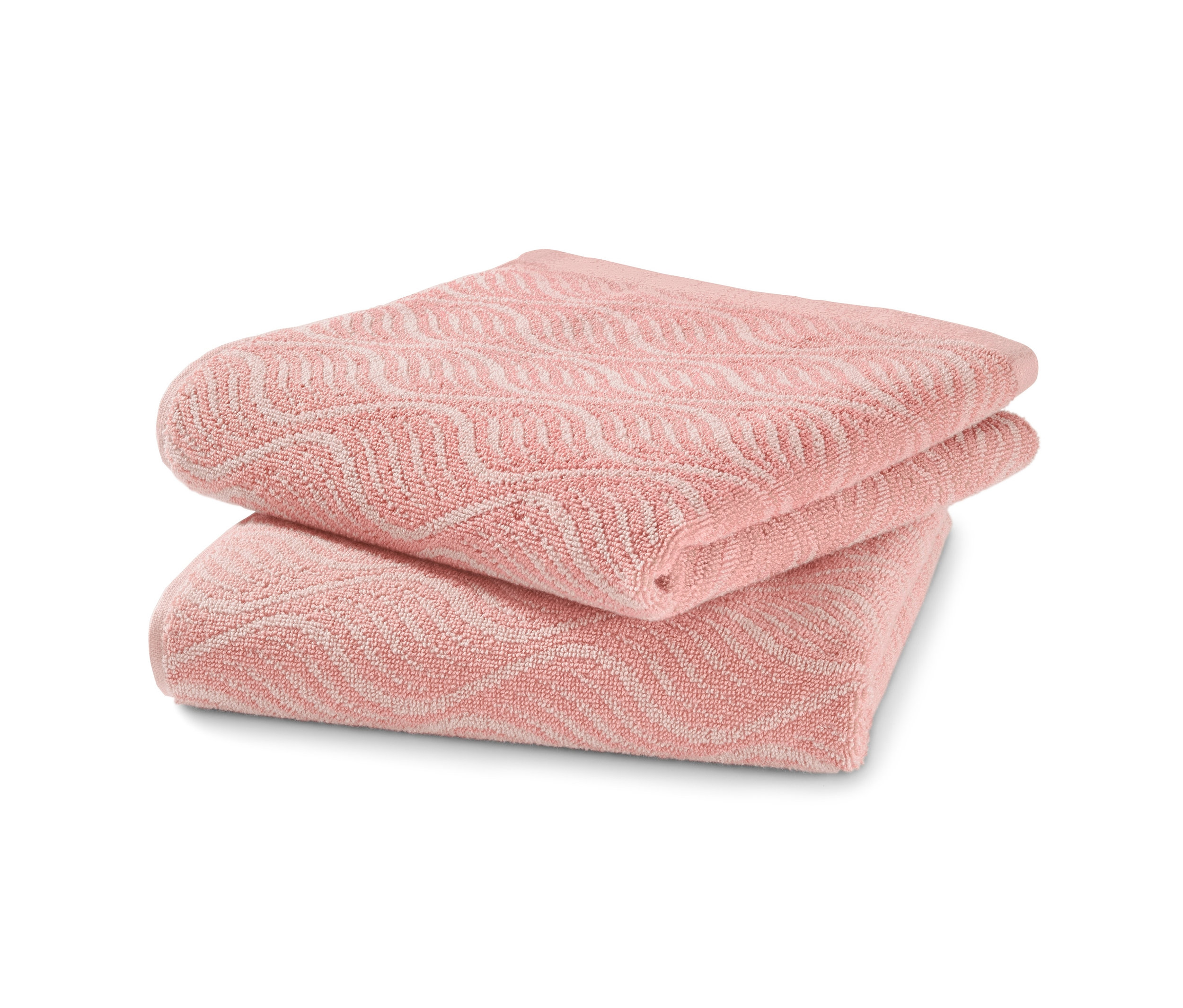 Ułożone na sobie dwa żakardowe ręczniki.