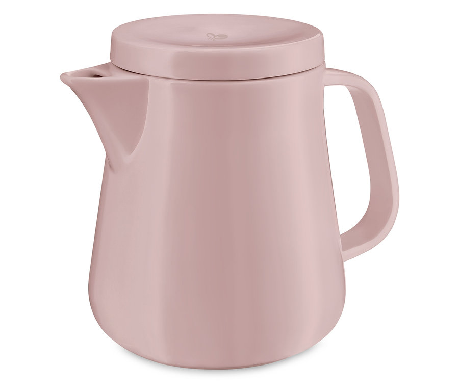 Różowy, ceramiczny zaparzacz do kawy.
