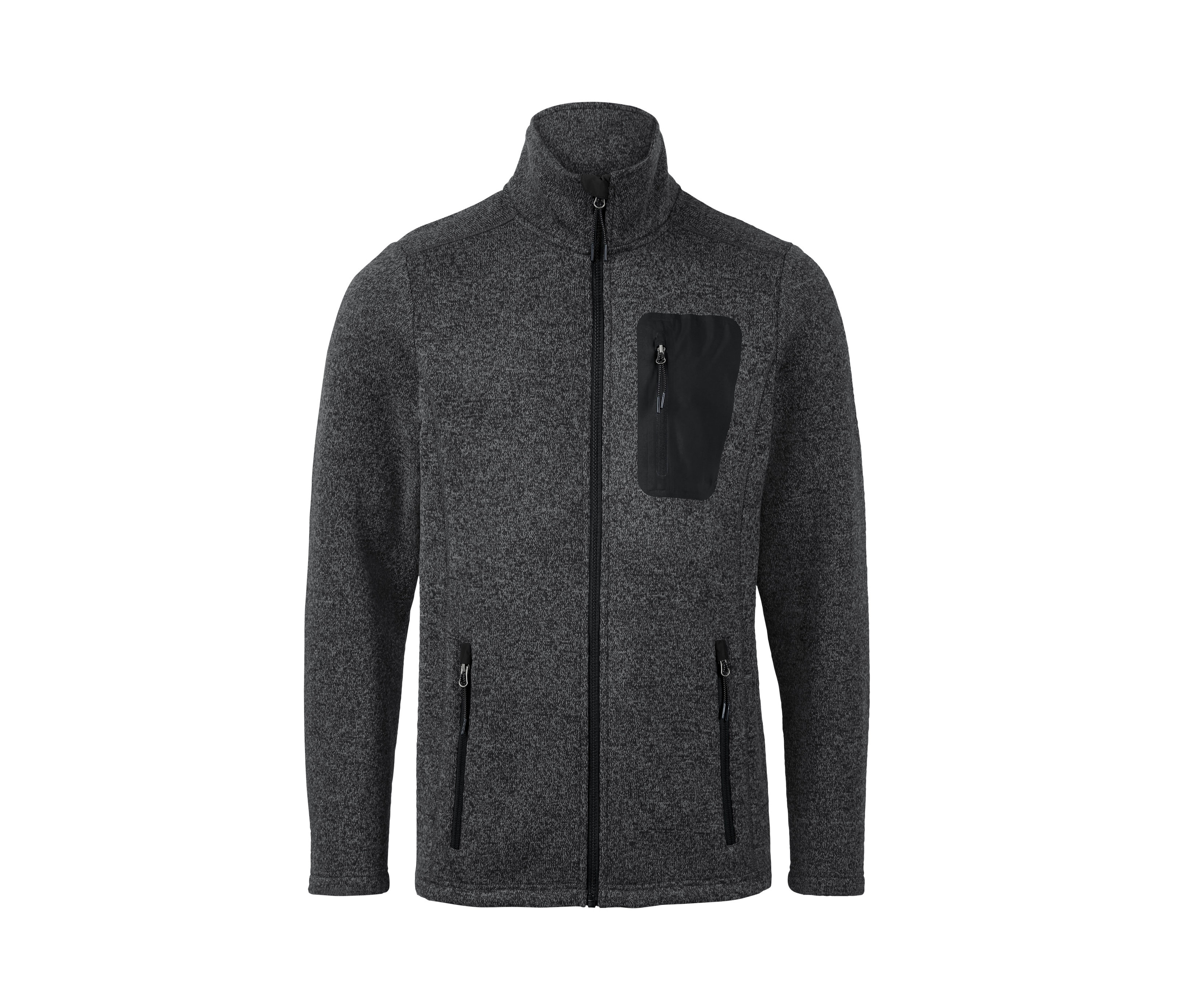 Szara bluza z dzianiny polarowej zapinana na zamek z kieszeniami.