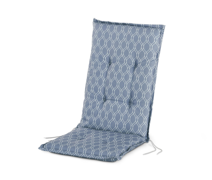 Nakładka na krzesło z wysokim oparciem z nadrukiem na całej powierzchni na białym tle.