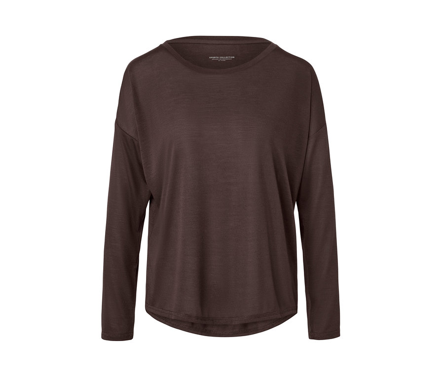 Brązowa koszulka sportowa 2 w 1 z długim rękawem.