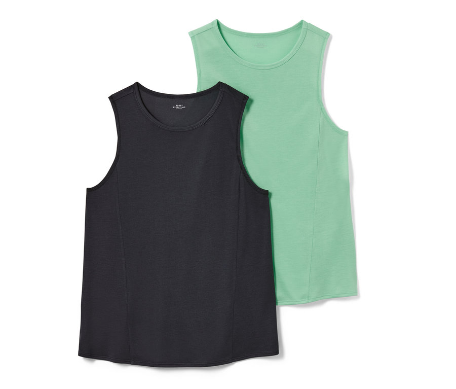 Dwa topy sportowe, zielony i antracytowy.